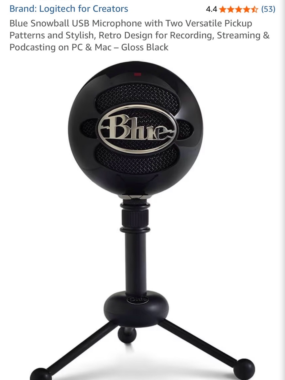 Logitech Blue Snowball USB Microphone - Gloss Black
